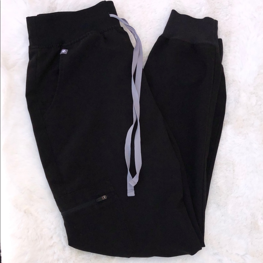Figs High Waisted Black Jogger Scrub Pants with Drawstring Womens Size S